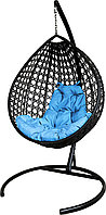 Подвесное кресло Malibu Люкс с ротангом черное, голубая подушка