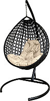 Подвесное кресло Malibu Люкс с ротангом черное, бежевая подушка