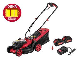 Газонокосилка аккумуляторная WORTEX CLM 3536 ALL1 XLT 18В+18В, 2акб, 4 Ач, шир.340 мм (выс. 30-80 мм, пластм.