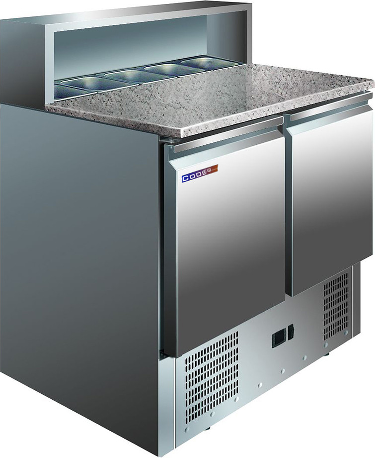 СТОЛ ДЛЯ ПИЦЦЫ COOLEQ PS900 с гранит.стол (900x700x1100мм; 220В,0,2кВт; 257л; +2/+8; 2 двери (для 5хGN1/6-200)
