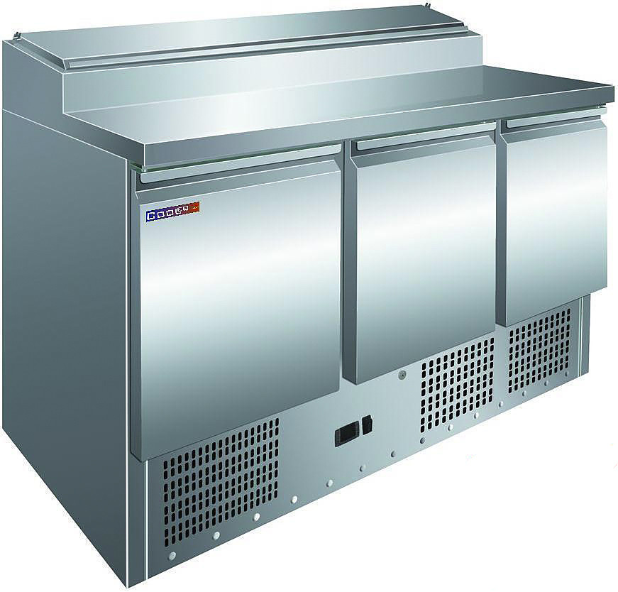 СТОЛ ДЛЯ ПИЦЦЫ COOLEQ PS300 с нерж.стол (1365х700х1010мм; 220В,0,24кВт; 400л; +2/+8; 3 двери (для 8хGN1/6-200)