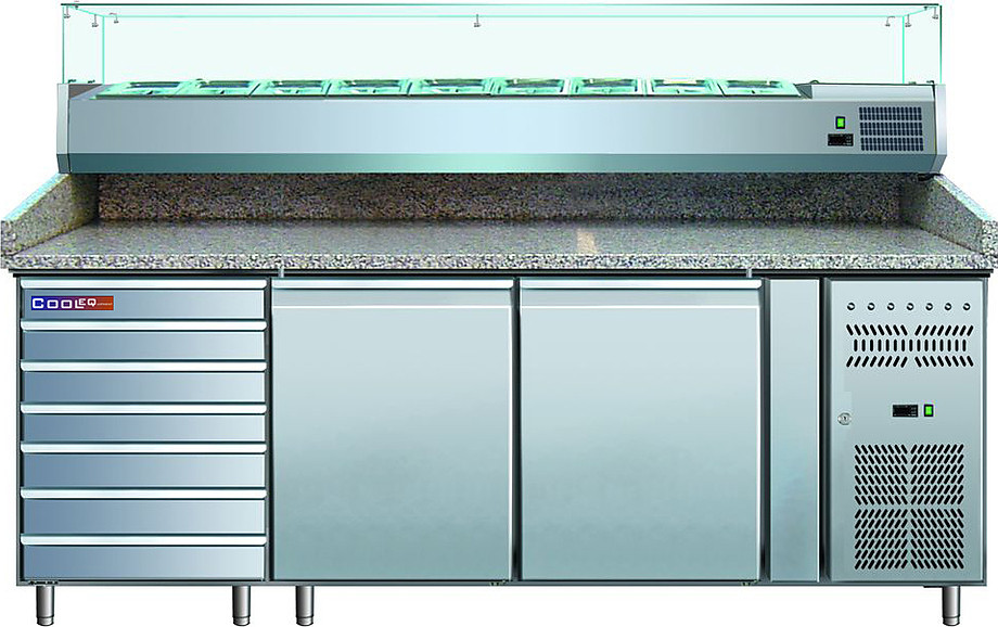 СТОЛ ДЛЯ ПИЦЦЫ COOLEQ PZ2610TN-VRX380 с гранит.стол (2025х800х1440мм; 220В,0.2кВт; 428л; +2/+8, для 9хGN1/3)