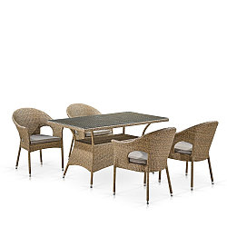 Обеденный комплект плетеной мебели T198B/Y79B-W56 Light Brown (4+1)