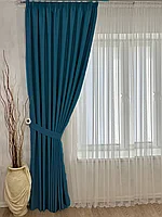 Комплект штор блэкаут на шторной ленте 45. Бирюзовый