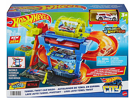 Игровой набор Hot Wheels Автомойка с крутыми изгибами + авто меняющая цвет HNT80