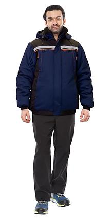 Куртка СИРИУС-ПРАКТИК зимняя кор. темно-синяя с черным и оранжевым кантом и СОП, мех. ворот, фото 2