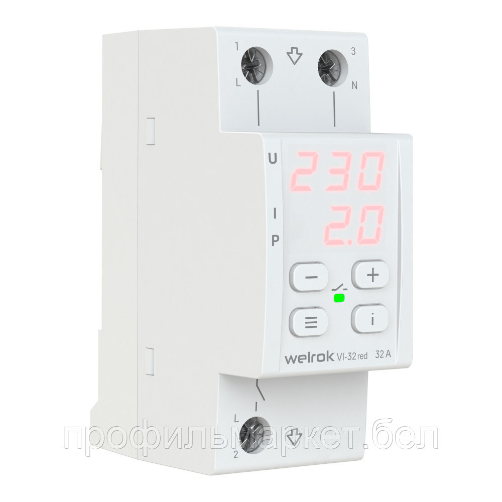 Реле напряжения с контролем тока Welrok VI-32 red