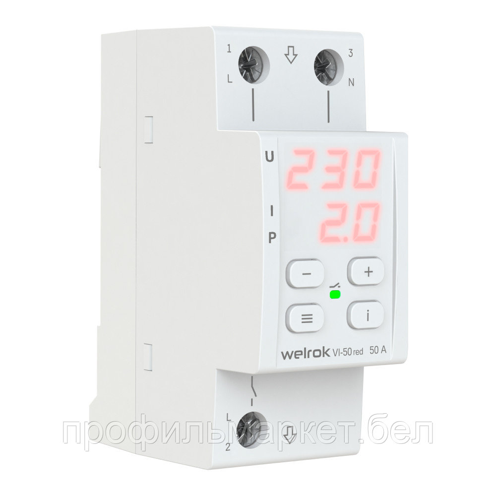 Реле напряжения с контролем тока Welrok VI-50 red
