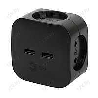 Разветвитель на 4 розетки 220V + 2xUSB 2400mA, 10А, чёрный