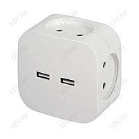 Разветвитель на 4 розетки 220V + 2xUSB 2400mA, 10А, белый