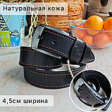 Кожаный ремень 4,5см BUFFALO BELTS черный (цветная прошивка), фото 3