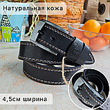 Кожаный ремень 4,5см BUFFALO BELTS черный (цветная прошивка), фото 6