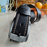 Кожаный ремень 4,5см BUFFALO BELTS черный (цветная прошивка), фото 7