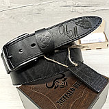 Кожаный ремень 4,5см BUFFALO BELTS черный прошитый, фото 7