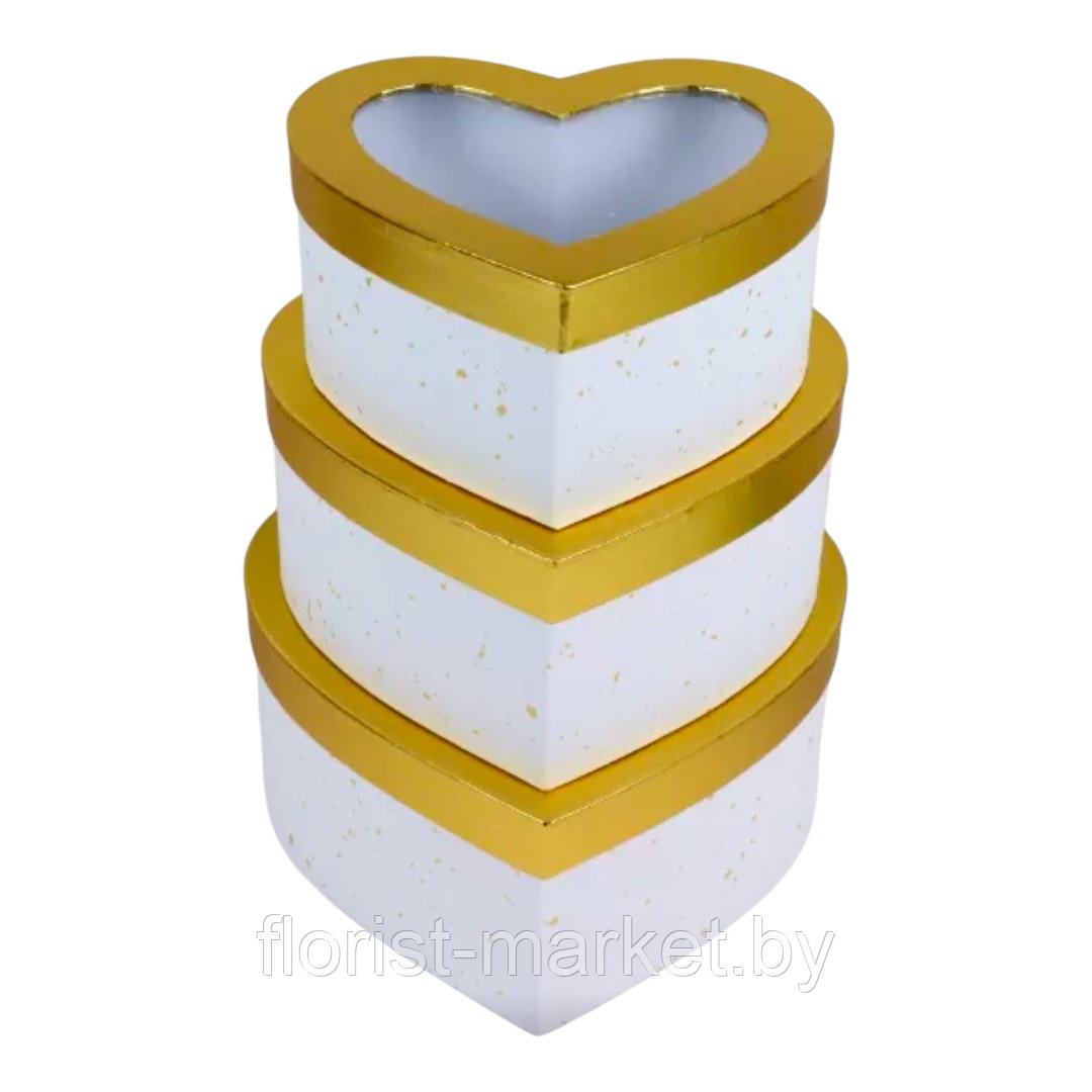 Набор коробок "Сердца с золотой окантовкой", 3 шт., белый