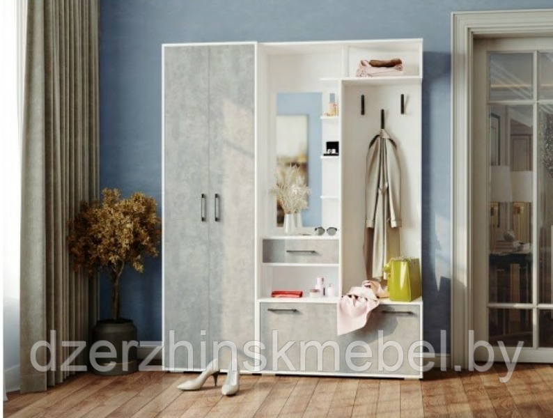 Прихожая Канзас со шкафом белый/цемент светлый