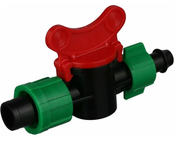 Д-129 Старт-коннектор с поджимом и краном для капельной ленты от трубы ПЭ (OV0217)