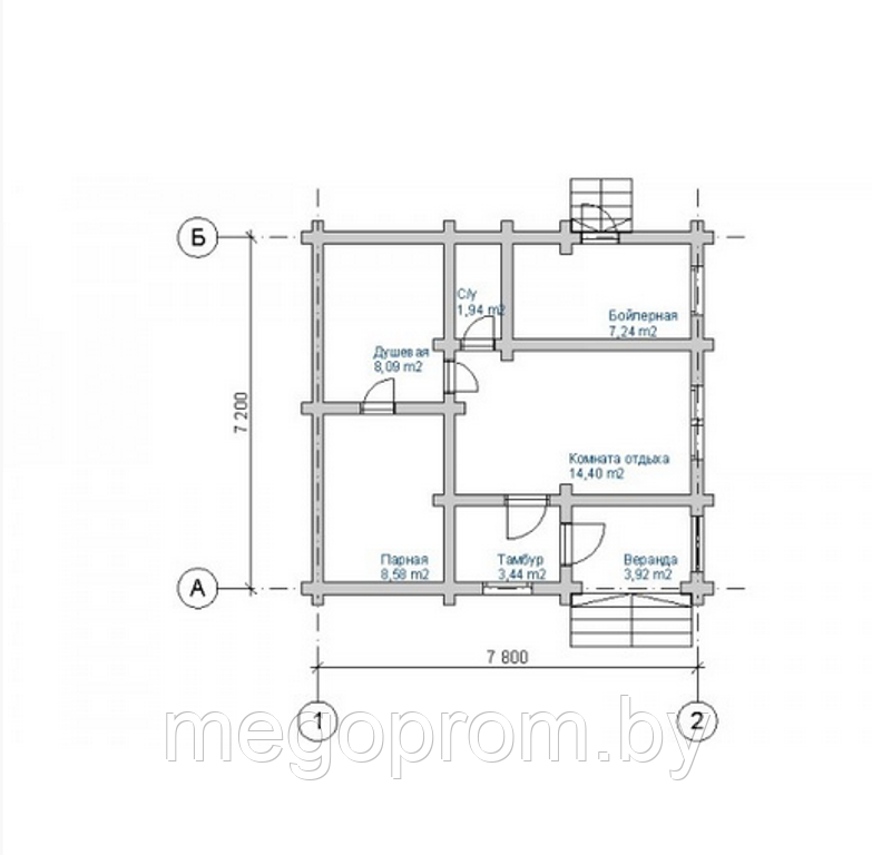 Сруб бани из бревна 7.2х7.8м (47.7м2) - фото 3 - id-p34678835