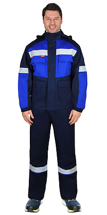 Костюм СИРИУС-ПЕТРОЛ куртка, п/к, темно-синий с васильковым и СОП, антистат 260 г/кв., ОП, НМВО, фото 2