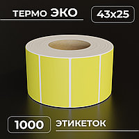 Термоэтикетки самоклеящиеся 43х25 мм, ЭКО, выбор цвета, втулка 40 мм - 1000 этикеток в ролике. (c НДС) желтый