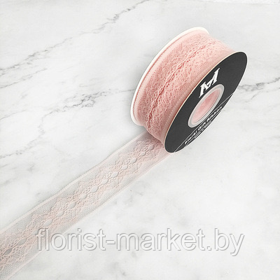 Лента "Кружево", полиэстер, 40 мм*25 ярд, чайная роза