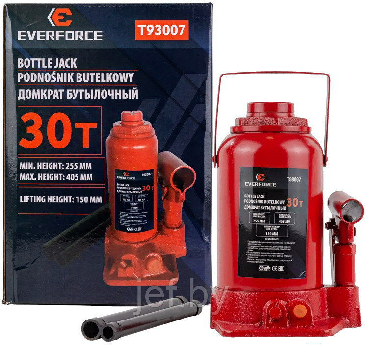 Домкрат бутылочный гидравлический с клапаном 30т EVERFORCE EF-T93007