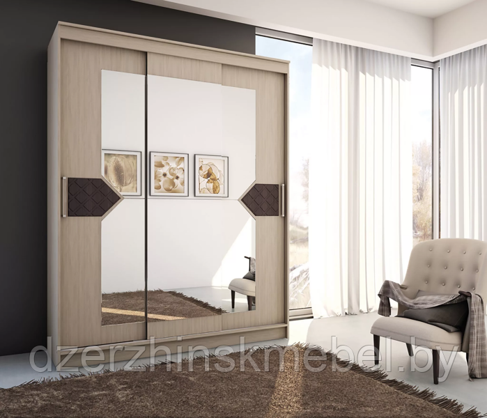 Шкаф-купе Николь-3 ясень шимо светлый/лиственница темная