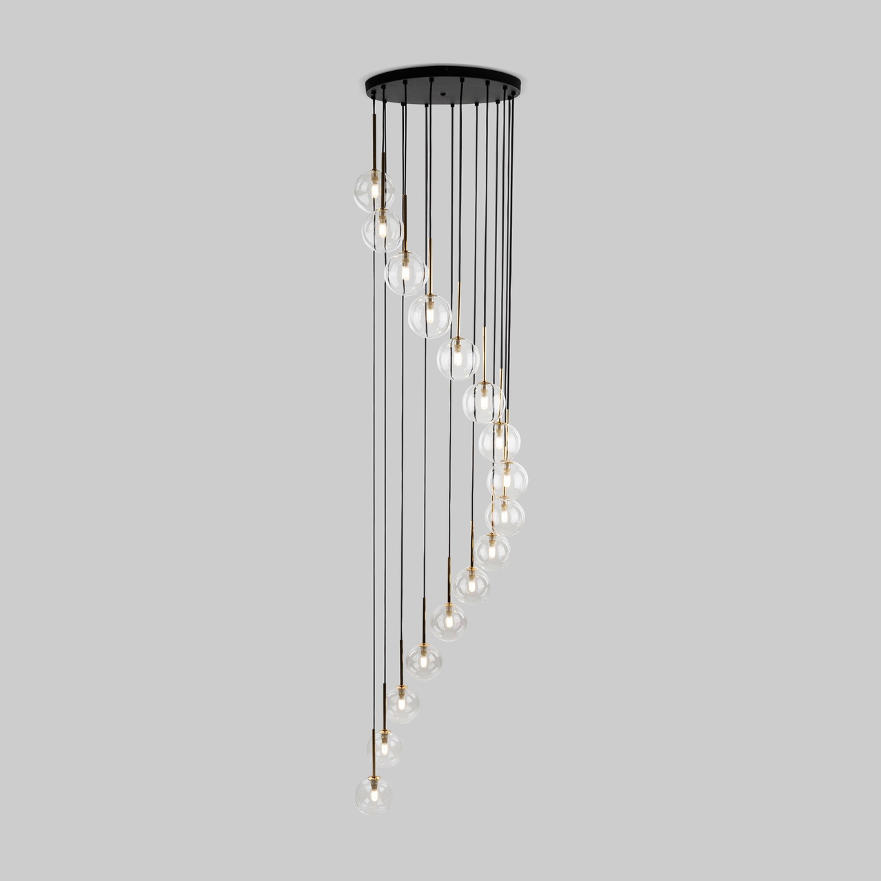 Подвесной светильник AURORA черно-золотой с 16 плафонами из прозрачного стекла 10182 TK Lighting