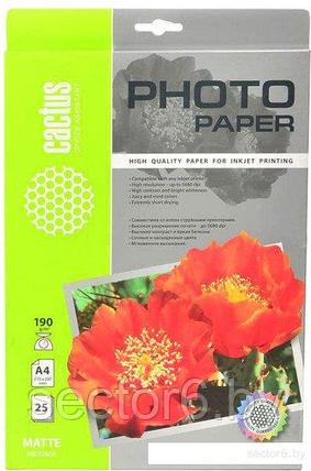 Фотобумага CACTUS Матовая A4 190 г/кв.м. 25 листов, фото 2