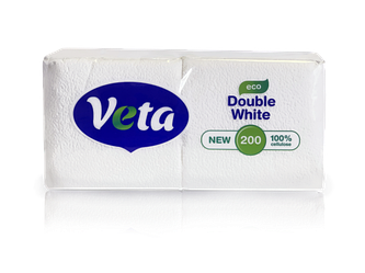 Салфетки бумажные неокрашенные "VETA WHITE ECO",22*22 уп/200шт , РБ/20