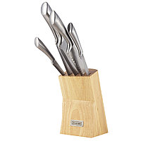 Набор ножей 6 предметов из нержавеющей стали Kamille на деревянной подставке KM-5130
