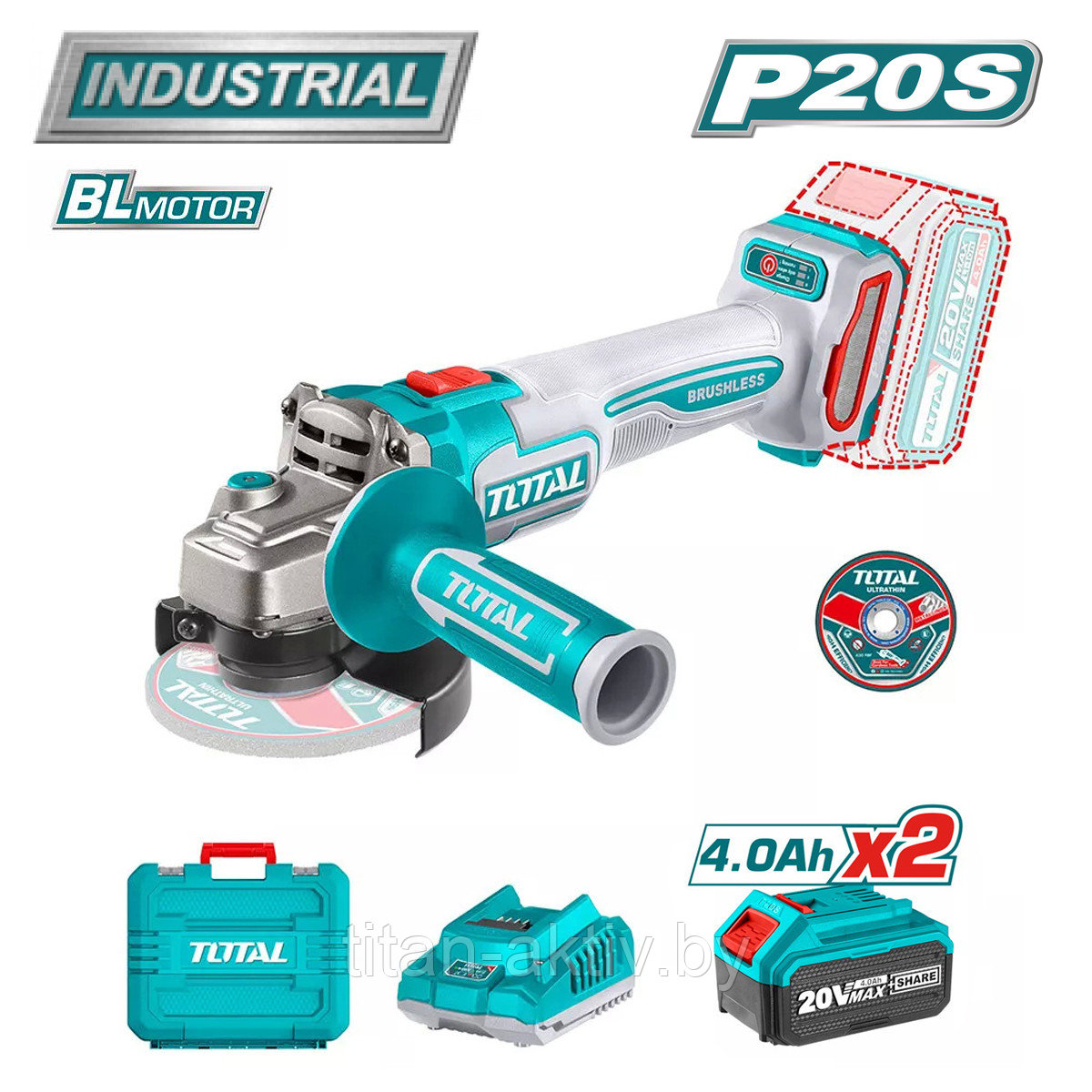 Углошлифмашина аккумуляторная TOTAL TAGLI211542