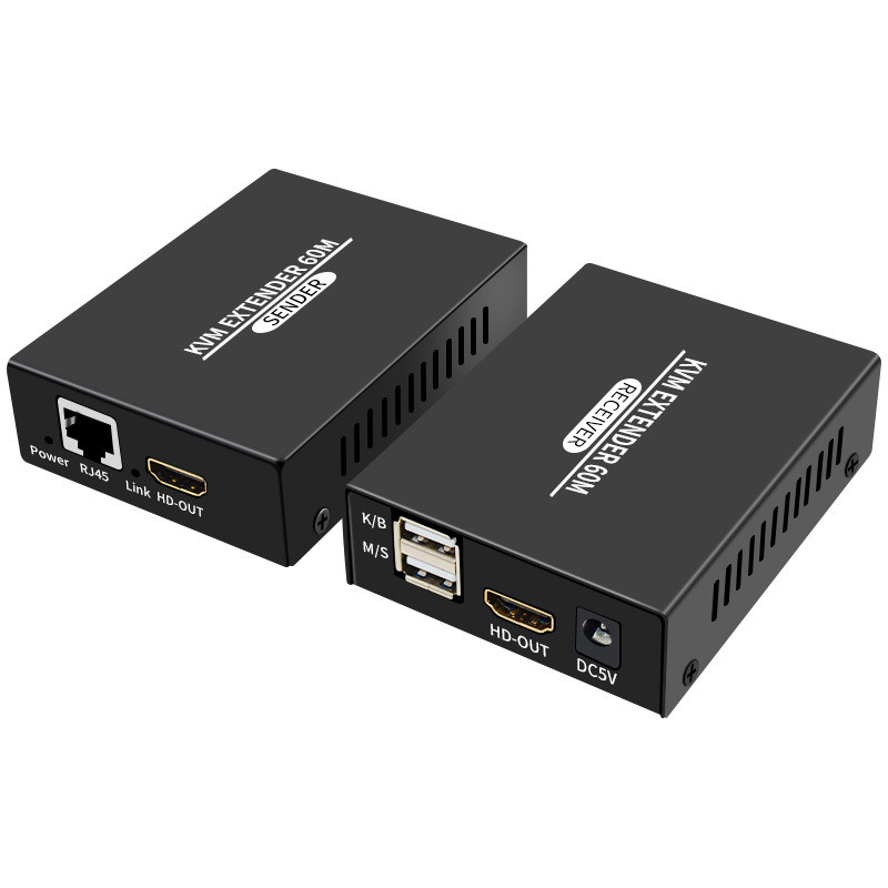 KVM-удлинитель HDMI USB по витой паре RJ45 UTP (LAN) POE до 60 метров, FullHD 1080p, комплект, черный 559162