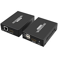 KVM-удлинитель HDMI USB по витой паре RJ45 UTP (LAN) POE до 60 метров, FullHD 1080p, комплект, черный 559162