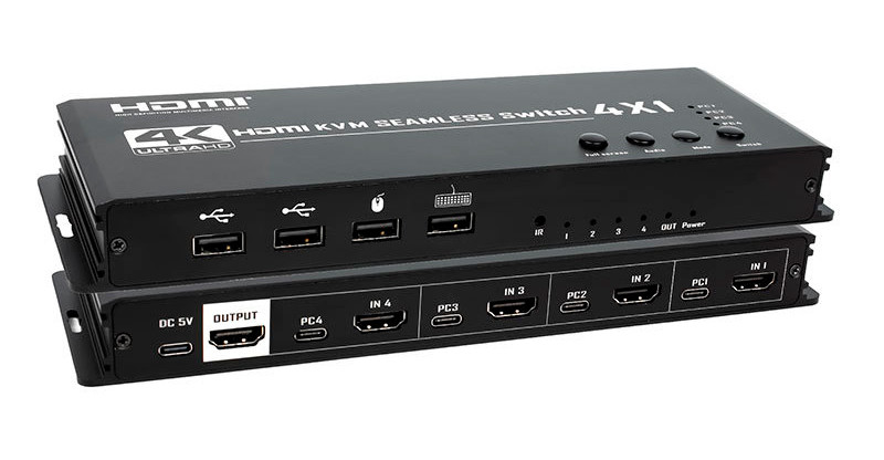 KVM-переключатель 4-х портовый HDMI 4K USB с функцией делителя экрана, черный 559183