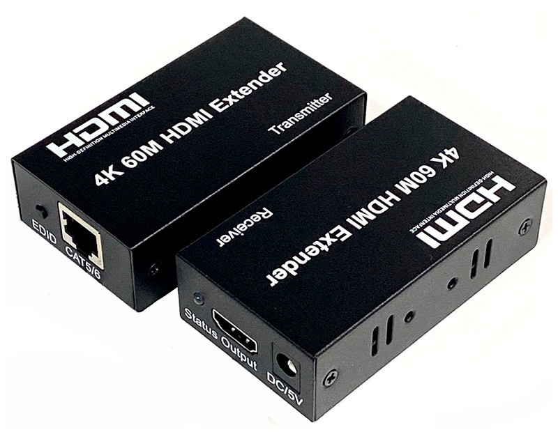 Удлинитель сигнала HDMI UltraHD 4К по витой паре RJ45 (LAN) до 60м, комплект, черный 559126