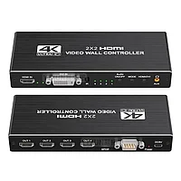 Контроллер видеостены HDMI 4K UltraHD на 4 экрана 2x2, RS232, SPDIF/Toslink, jack 3.5мм (AUX), пульт ДУ 559184