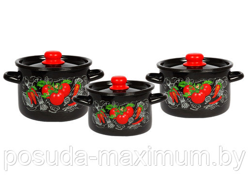 Набор кастрюль эмалированный    3шт Помидорки   1с14