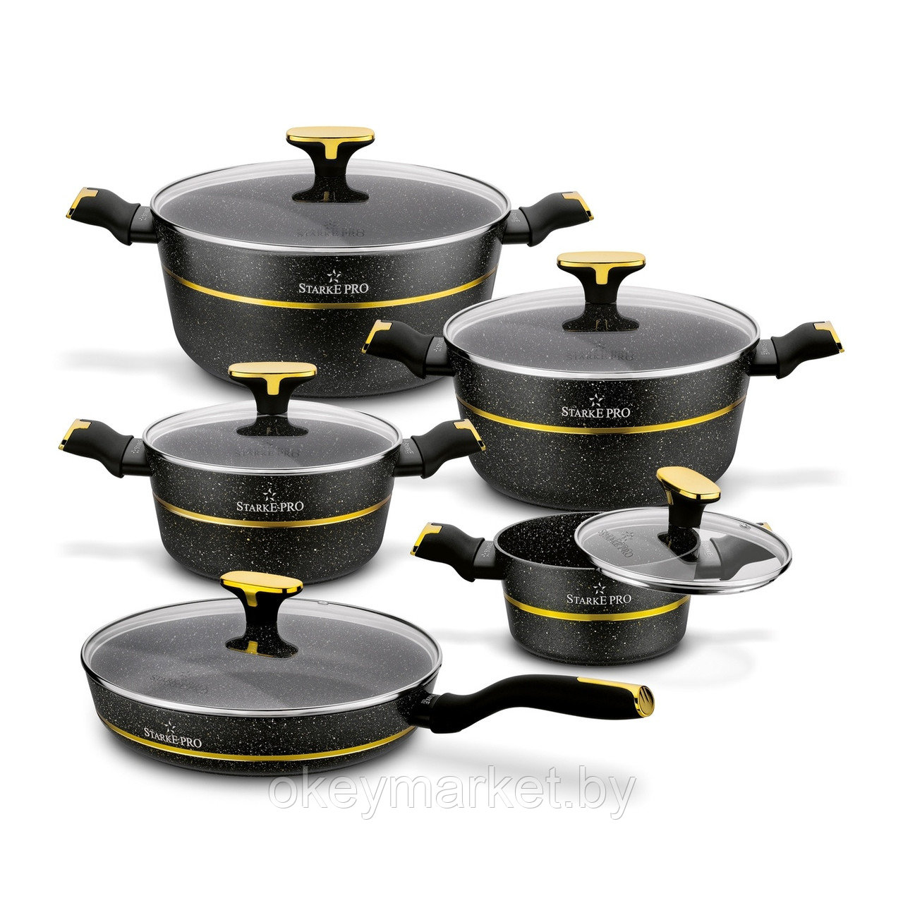 Набор посуды для приготовления Starke Pro Golden Marble 10 предметов