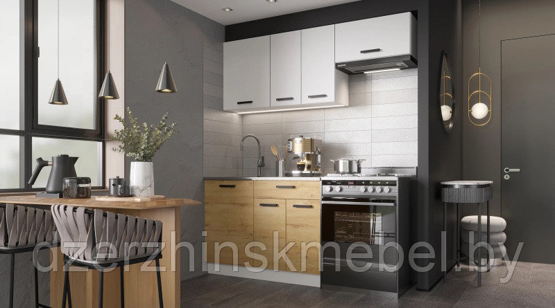 Готовая кухня Хозяюшка 1,7м Дуб вотан/Белый гладкий (с газовкой)