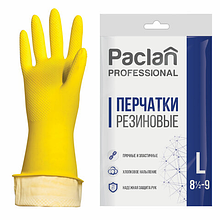 Перчатки МНОГОРАЗОВЫЕ латексные PACLAN "Professional", хлопчатобумажное напыление, размер L (большой), желтые