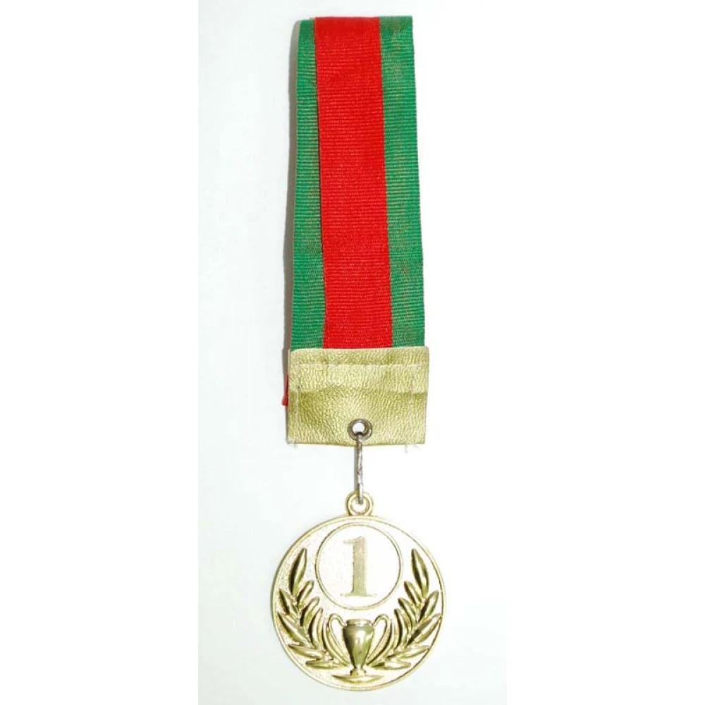 Медаль 4.5 см 1-е место , золотистая с ленточкой , арт.4,5-CH