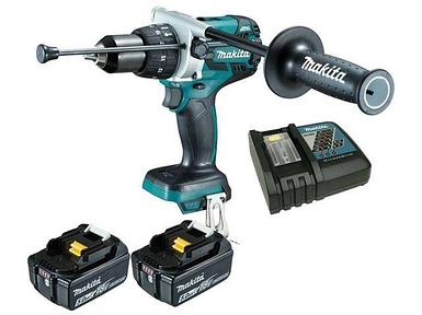 Аккум. ударная дрель-шуруповерт MAKITA LXT DHP 481 RTE в чем. (18.0 В, 2 акк., 5.0 А/ч Li-Ion, 2 скор., 115