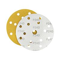 Наждачная бумага желтая D150 мм P240 Velcro (тип зерна – оксид алюминия) 15 отверстий Гамматест M3-255D150P240
