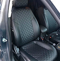 Чехлы на сиденья для Nissan Qashqai +2 (2008-2013) / Ниссан Кашкай (экокожа, черный + вставка РОМБ)