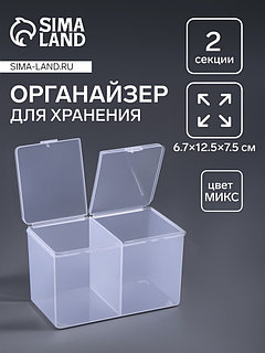 Контейнер для хранения мелочей, 2 секции, 6.7×12.5×7.5 см, МИКС
