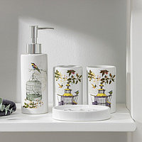 Аксессуары для ванной «Клетка», 4 предмета: дозатор 300 мл, мылница, 2 стакана, белые