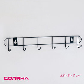 Вешалка настенная Доляна «Лайт», 6 крючков, 34×5,5×3 см, чёрная