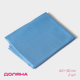Салфетки для стекол и зеркал Доляна, 2 шт., 40×50 см, голубые