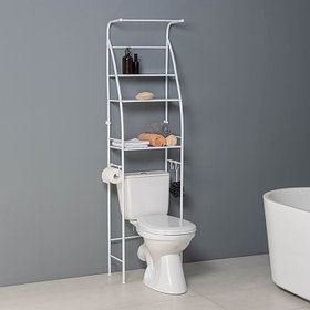 Стеллаж над унитазом со штангой для сушки, 47×25×175 см, белый
